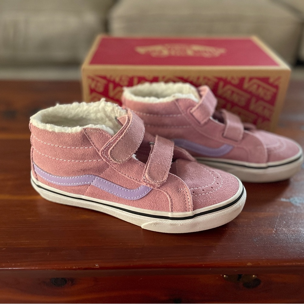 Vans Pink Purple Faux Fur Sherpa Lined High Top Sneakers Girls Youth 3